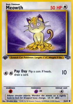 Damaged, English Pokemon Regular Meowth - 56/64 - Common - 1st Edition Jungle - - Image 1