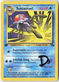 Tentacruel 44/62 Uncommon Fossil Pokemon 1st Edition Heavily Played - Image 1