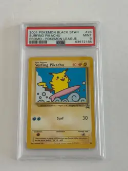 2001 Pokemon Black Star Promo SURFING PIKACHU 28 - MINT - PSA 9 - Image 1
