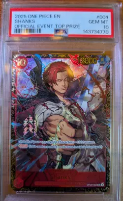 2025 One Piece EN Official Event Top Prize #004 Shanks PSA 10 GEM MINT - Image 1