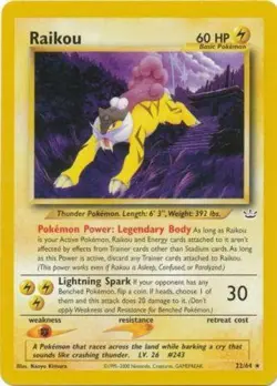 Damaged Raikou - 22/64 - Rare - Unlimited Edition Pokemon Neo Revelation - Image 1