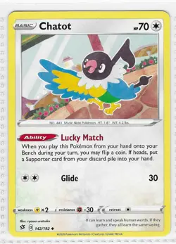 Chatot 142/192 Uncommon Rebel Clash Pokemon Near Mint - Image 1
