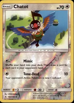 Chatot 162/214 Uncommon Unbroken Bonds Pokemon Reverse Holo Near Mint - Image 1