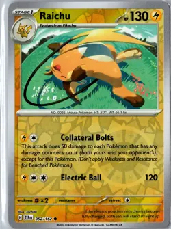 Raichu 52/162 2024 SV Temporal Forces Reverse Holo Common NM - Image 1