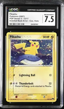 CGC 7.5 Pikachu 12/17 Pop Series 5 Inverted Back Error Cosmos Holo Pokemon Card - Image 1