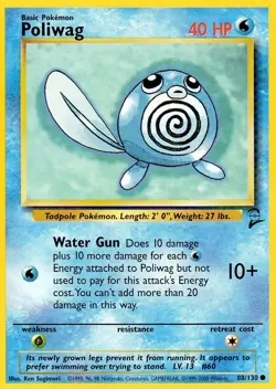 Pokemon Poliwag Card 88/130 Base Set - Image 1