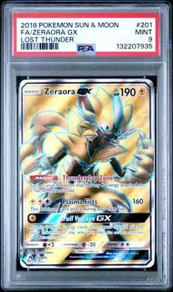2018 POKEMON SUN & MOON LOST THUNDER #201 FA/ZERAORA GX LOST THUNDER PSA 9 MINT - Image 1