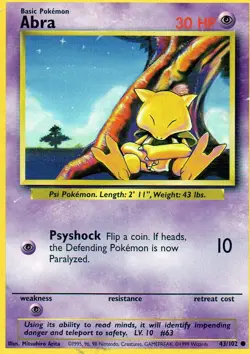 Pokemon Abra Card 43/102 Base Set TCG - Image 1
