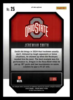2025 Panini Prizm Draft Picks #25 Jeremiah Smith New Recruits Gold Ice - Image 2