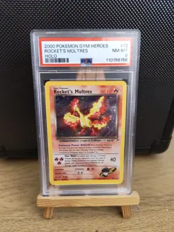 2000 Pokemon Gym Heroes Rocket's Moltres 12/132 Unlimited Holo Rare PSA 8 - Image 1