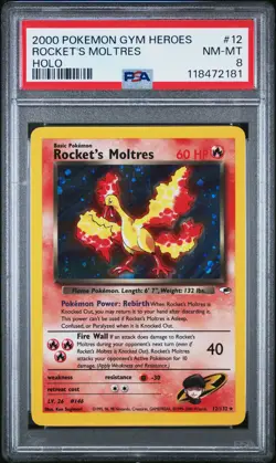 2000 POKEMON GYM HEROES HOLO #12 ROCKET'S MOLTRES PSA 8 - Image 1