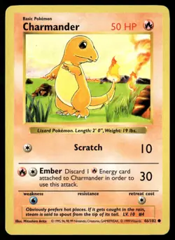 Charmander 46/102 Common Base Set Shadowless Pokemon NM/M - Image 1