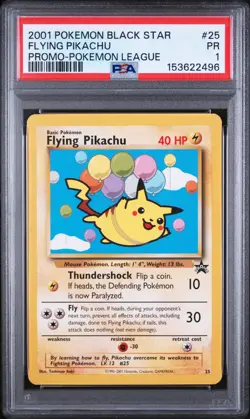 2001 POKEMON PROMO BLACK STAR POKEMON LEAGUE #25 FLYING PIKACHU PSA 1 - Image 1