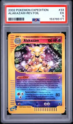 2002 POKEMON EXPEDITION #33 ALAKAZAM-REVERSE FOIL PSA 5 - Image 1