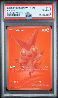 2025 POKEMON WHT EN-WHITE FLARE BLACK WHITE RARE #172 VICTINI PSA 10 - Image 1
