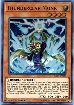 Yugioh: Thunderclap Monk - SAST-EN026 - Super Rare - 1st Edition - NM - Image 1
