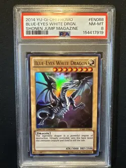 Yugioh! JUMP-EN068 Blue-Eyes White Dragon PSA 8 - Image 1