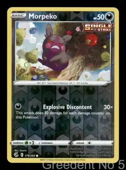 Morpeko 179/264 Common Fusion Strike Pokemon Reverse Holo Near Mint - Image 1