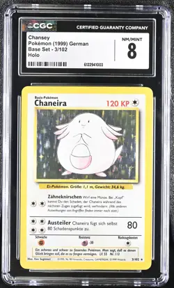 CGC 8 Chansey 1999 Base Set 3/102 Holo GERMAN Pokemon Card - Image 1