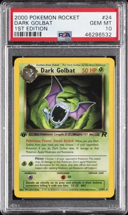 2000 POKEMON ROCKET 1ST EDITION #24 DARK GOLBAT PSA 10 - Image 1