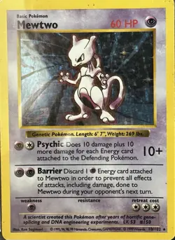 Wizards of the Coast Mewtwo Base Set Holo Rare 10/102 1999 EN 60 HP - Image 1