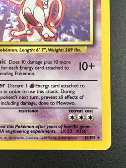 Wizards 1999-2000 Mewtwo Base Set 10/102 Holo Rare 60 HP English TCG LP-/MP+ - Image 5