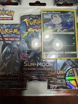 Pokemon Sun & Moon Burning Shadows 3 Booster Pack Blister Pack Meowth Promo New - Image 3