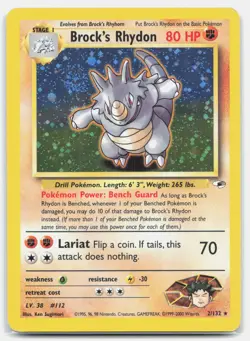 Brock's Rhydon 2/132 Holo Rare Gym Heroes Pokemon Unlimited Holo Heavily Played - Image 1