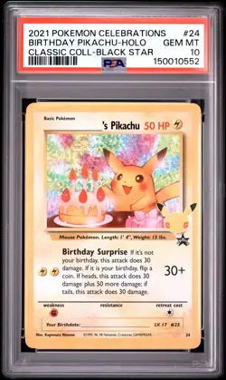 2021 POKEMON CELEBRATIONS CLASSIC COLLECTION #24 BIRTHDAY PIKACHU-HOLO PSA 10 - Image 1