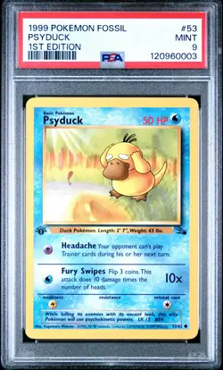 1999 POKEMON FOSSIL 1ST ED #53 PSYDUCK PSA 9 - Image 1