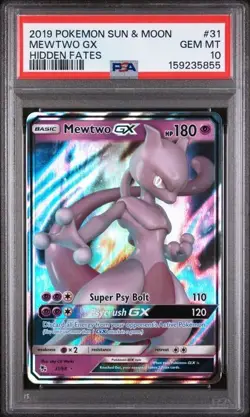 2019 POKEMON SUN & MOON HIDDEN FATES #31 MEWTWO GX PSA 10 - Image 1
