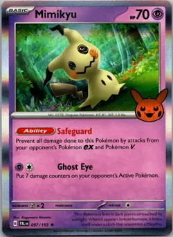 Mimikyu 097/193 Holo Rare Trick or Trade BOOster 2023 Pokemon Near Mint - Image 1