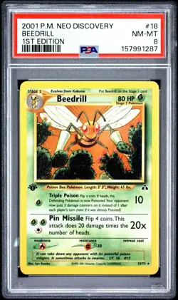 2001 Pokemon Neo Discovery - Beedrill 1st Edition 18/75 PSA 8 - Image 1