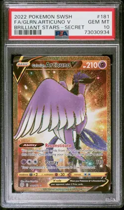 2022 POKEMON SWORD & SHIELD BRILLIANT STARS FULL ART/GALARIAN ARTICUNO V PSA 10 - Image 1