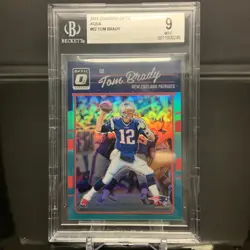 2016 Panini Donruss Tom Optic Brady Aqua Prizm /299 First Year Optic BGS 9 Rare - Image 1