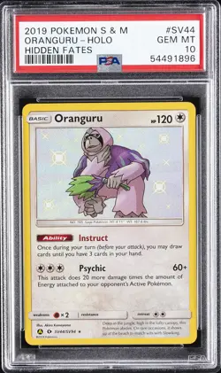 2019 POKEMON SUN & MOON HIDDEN FATES #SV44 ORANGURU-HOLO PSA 10 - Image 1