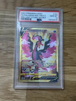 Pokemon SWSH Brilliant Stars #183 Galarian Moltres V Gold Secret PSA 10 Gem Mint - Image 1