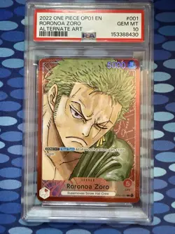 2022 One Piece OP-01 Romance Dawn Roronoa Zoro #001 Alt Art PSA 10 *English - Image 2
