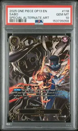 2025 ONE PIECE OP13-CARRYING ON HIS WILL SPECIAL ALTERNATE ART #118 SABO PSA 10 - Image 1