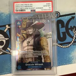 2025 One Piece Dracule Mihawk OP11 Release Event Winner P-081 PSA 10 - Image 1
