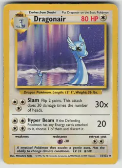 Dragonair 18/102 Rare Base Set Unlimited Pokemon Heavily Played - Image 1