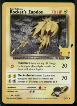Rocket's Zapdos 15/132 holo Celebrations: Classic Collection Pokemon NM - Image 1