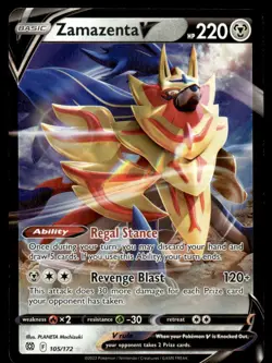 Pokemon TCG SWSH09: Brilliant Stars #105/172 Zamazenta V NM - Image 1