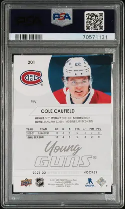 COLE CAUFIELD Signed 2021-22 UD YOUNG GUNS #210 Auto ROOKIE CARD RC PSA 10 Auto - Image 2
