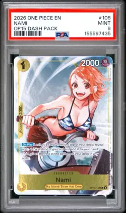 2026 One Piece Nami OP15-108 Dash Pack English Foil PSA 9 - Image 1