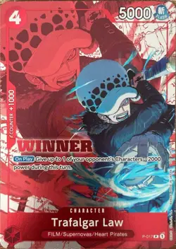 ONE PIECE ENGLISH CARD PROMO HOLO CARTE Trafalgar Law P-017 WINNER JCC NM - Image 1