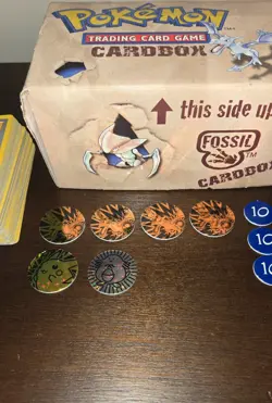 Vintage 1999 Pokemon Wizards Of The Coast Fossil Box Plus Lot Of Coins And Cards - Image 2