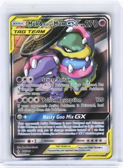 2019 Pokemon—Muk & Alolan Muk GX (Full Art) #197/214 Unbroken Bond—UR Foil (DMG) - Image 1