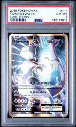 2016 POKEMON XY EVOLUTIONS #103 FULL ART/MEWTWO EX PSA 8 - Image 1