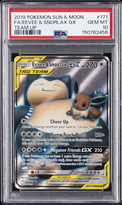 2019 POKEMON SUN & MOON TEAM UP #171 FULL ART/EEVEE & SNORLAX GX PSA 10 - Image 1